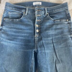 LOFT High Rise Button-Fly Blue Jeans